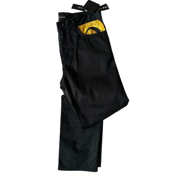 Versace Men's Black/Gold Cotton Casual Pants 32 US (48 Euro) 1014372 NWT $900